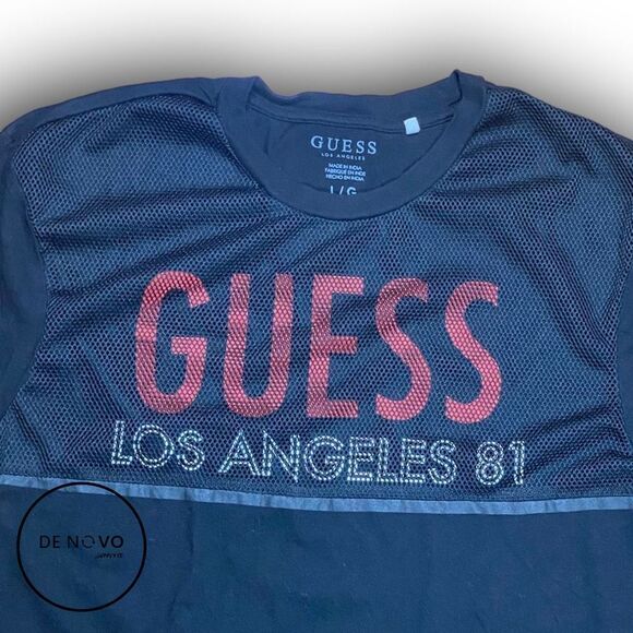 GUESS LOS Angeles Men's Fishnet & Cotton T-Shirt Size Large Black - Picture 4 of 7
